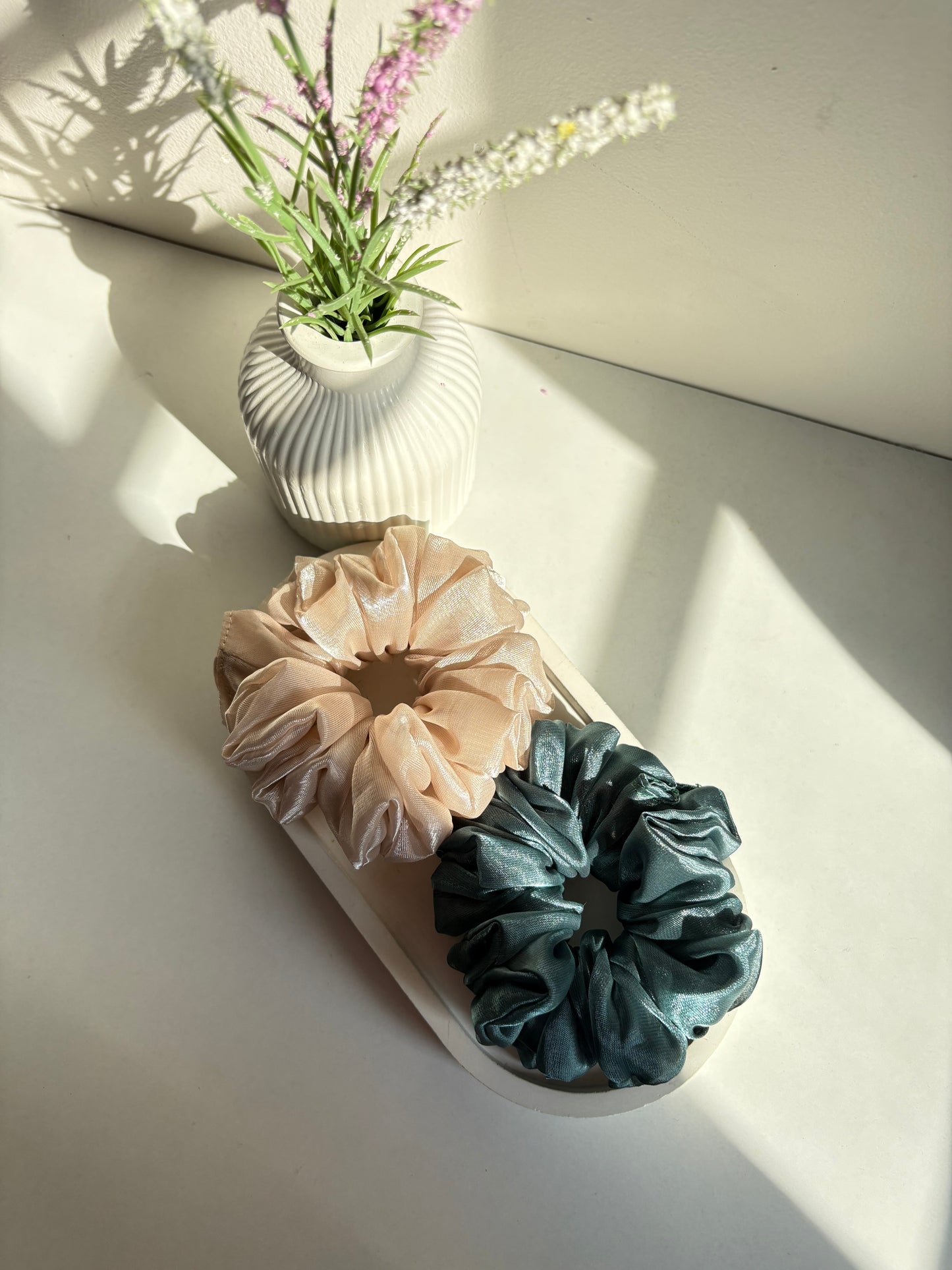 Dusk and dew combo (set of 2 regular size soft organza scrunchies)
