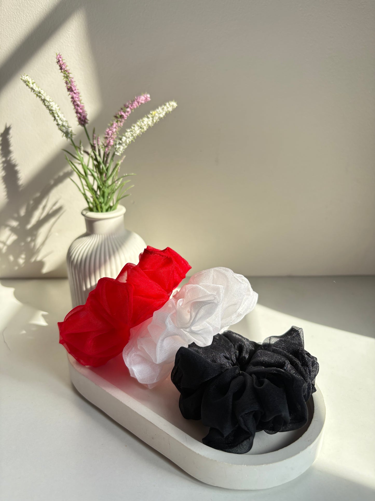 Monochrome muse (combo of 3 regular size organza scrunchies)