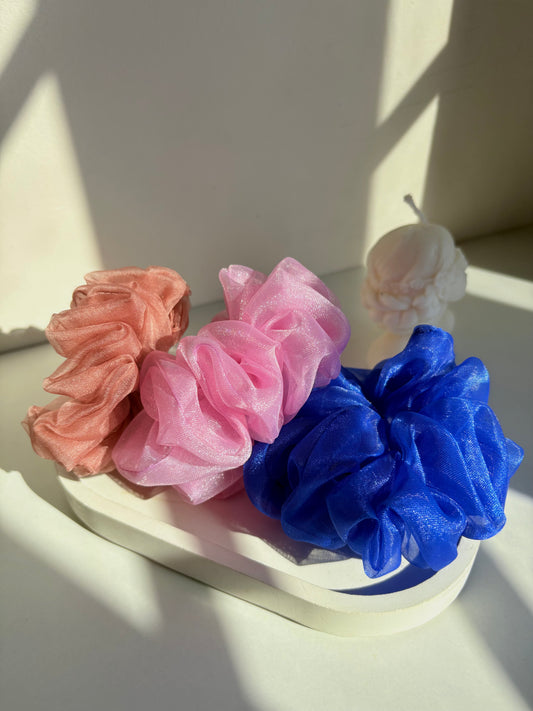 Sugar and Sapphire ( set of 3 regular size organza scrunchies)